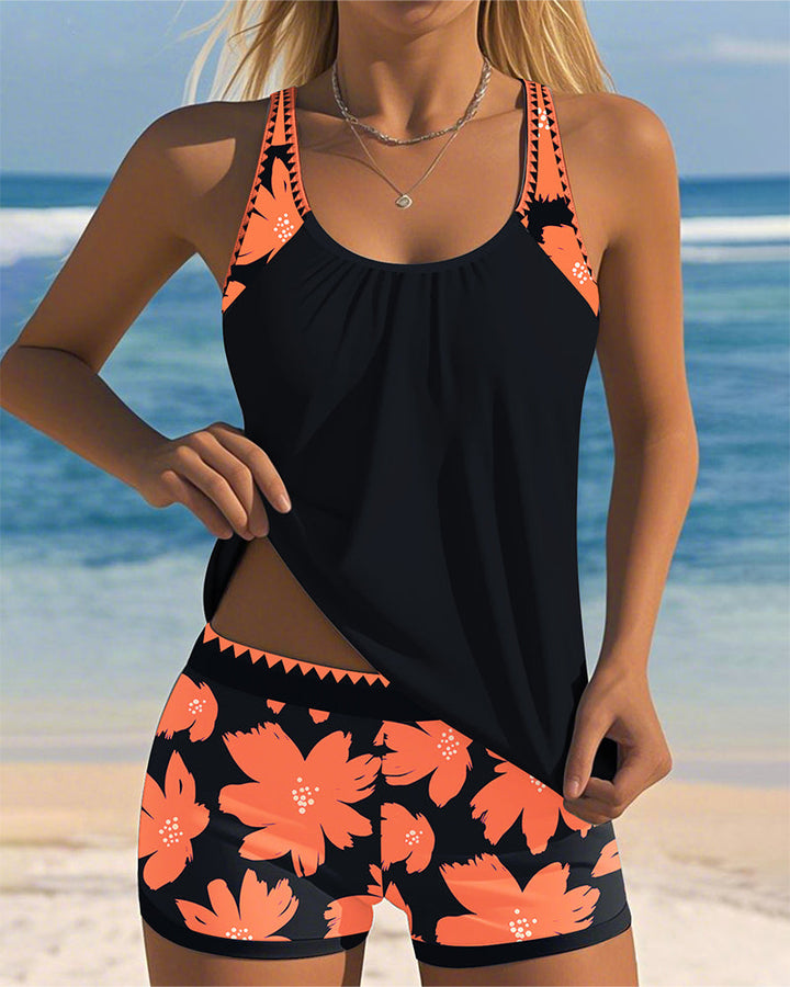 Denise - U-Neck Sleeveless Printed Tankini