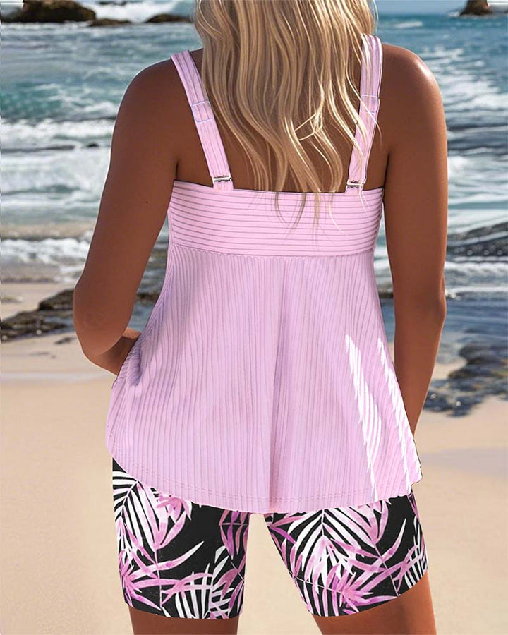 Doreen - Ribbed Tankini Shorts Set