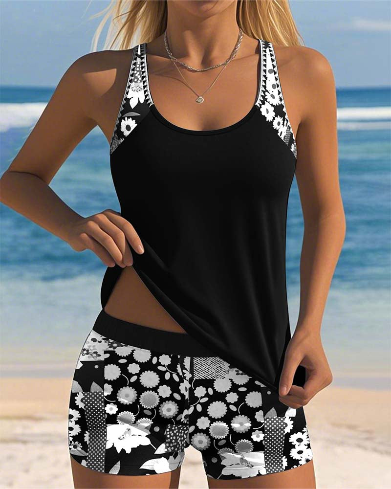 Clara - Floral Trim Swim Set