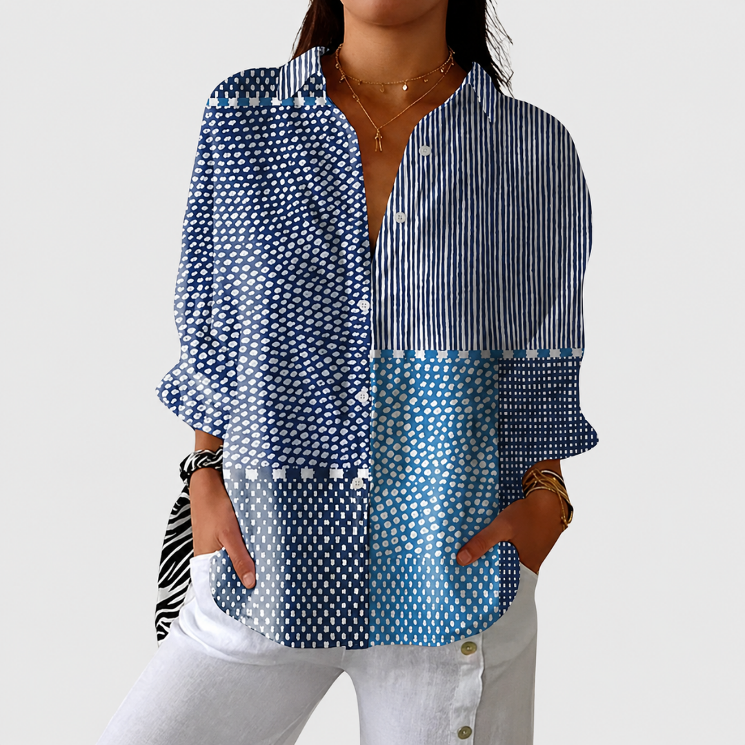 Linda - Patchwork Button-Up Blouse