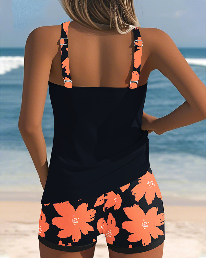 Denise - U-Neck Sleeveless Printed Tankini