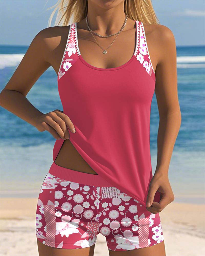 Linda - Printed Tankini Shorts Set
