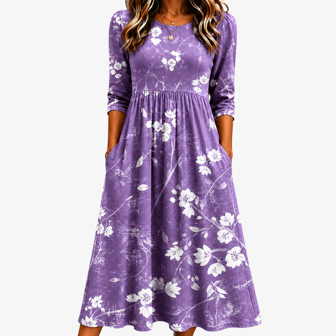 Ruth - Violet Floral Midi Dress