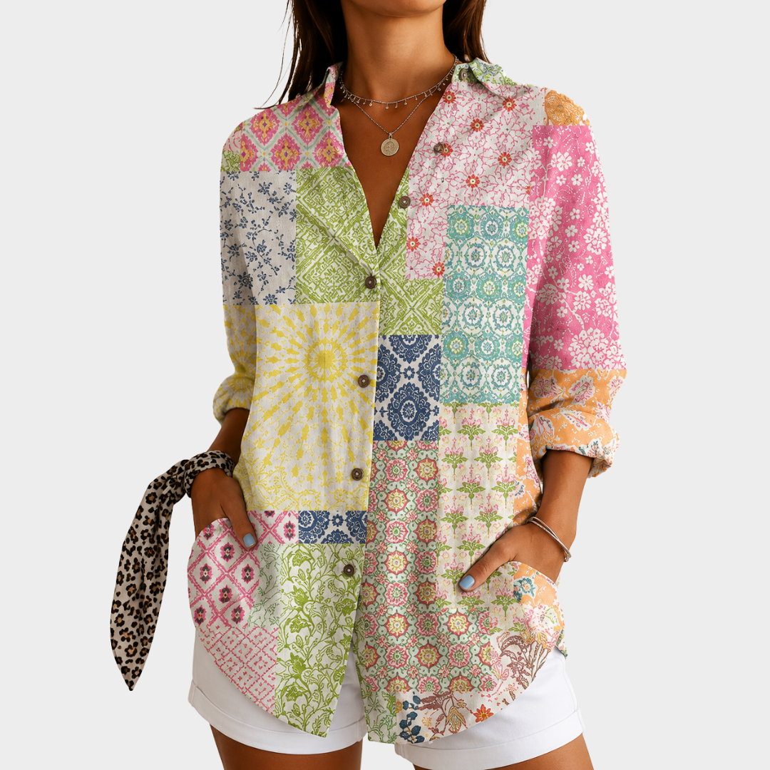 Joanne - Patchwork Button Blouse
