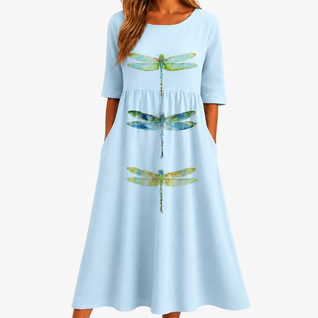 Gwen - Graceful Dragonfly Midi Dress
