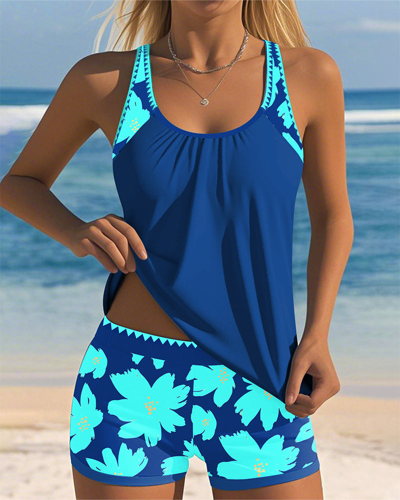 Loretta - U-Neck Sleeveless Printed Tankini
