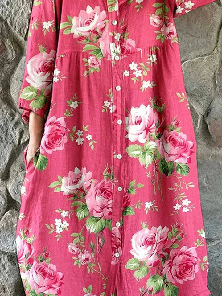 Kathleen - Floral Button Midi Dress