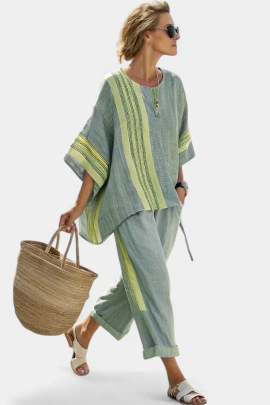 Kristine - Relaxed Striped Blouse Pants Set