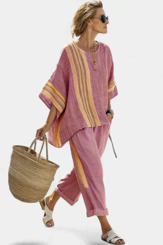 Kristine - Relaxed Striped Blouse Pants Set