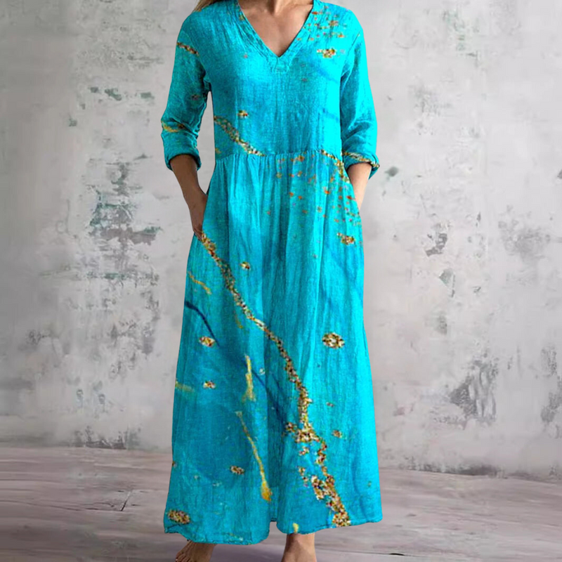 Kathleen - Flowing Aqua Maxi Dress