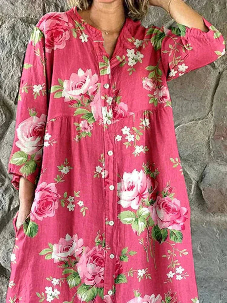 Kathleen - Floral Button Midi Dress