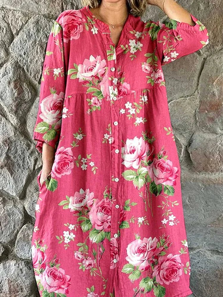 Kathleen - Floral Button Midi Dress